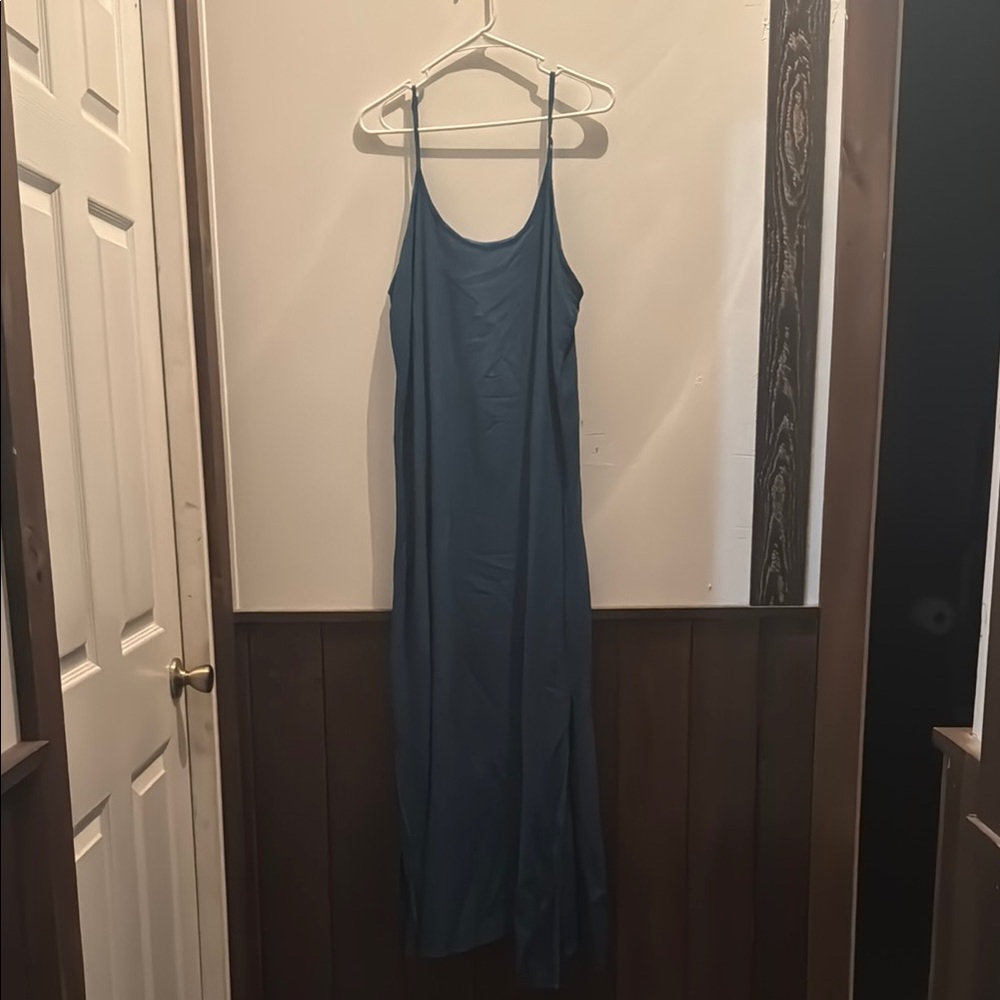 Blue Sleeveless Spaghetti Strap Slip Maxi Dress